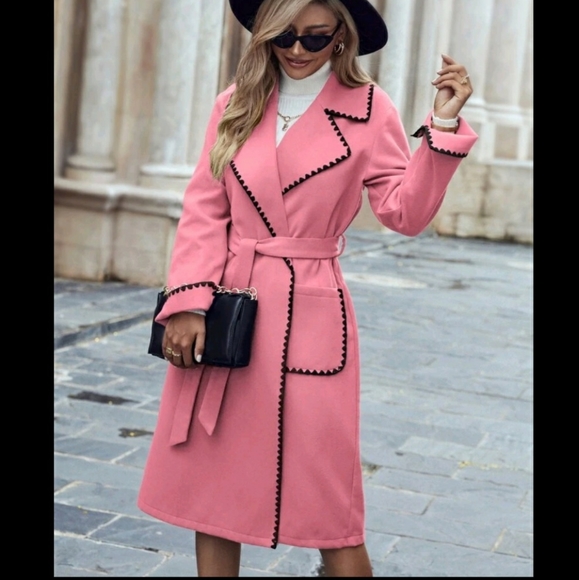 Jackets & Blazers - Lapel Neck Binding Belted Overcoat